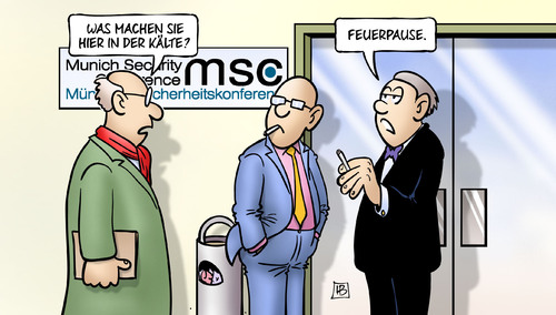 Cartoon: Feuerpause (medium) by Harm Bengen tagged rauchen,feuerpause,münchner,sicherheitskonferenz,waffensstillstand,syrien,verhandlungen,krieg,harm,bengen,cartoon,karikatur,rauchen,feuerpause,münchner,sicherheitskonferenz,waffensstillstand,syrien,verhandlungen,krieg,harm,bengen,cartoon,karikatur