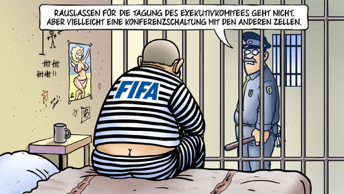 Cartoon: FIFA-Zellen (medium) by Harm Bengen tagged fifa,schweiz,verhaftung,tagung,exekutivkomitees,korruption,bestechung,fussball,blatter,konferenzschaltung,knast,zellen,gefaengnis,harm,bengen,cartoon,karikatur,fifa,schweiz,verhaftung,tagung,exekutivkomitees,korruption,bestechung,fussball,blatter,konferenzschaltung,knast,zellen,gefaengnis,harm,bengen,cartoon,karikatur