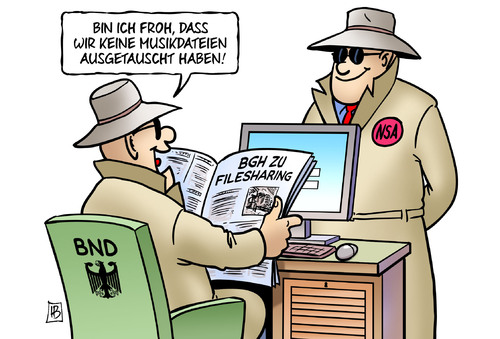 Cartoon: Filesharing (medium) by Harm Bengen tagged bgh,filesharing,urteil,musikdateien,tauschen,tauschboerse,bnd,nsa,geheimdienste,daten,internet,harm,bengen,cartoon,karikatur,bgh,filesharing,urteil,musikdateien,tauschen,tauschboerse,bnd,nsa,geheimdienste,daten,internet,harm,bengen,cartoon,karikatur