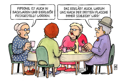 Cartoon: Fipronil-Eierlikör (medium) by Harm Bengen tagged fipronil,eierlikör,eierskandal,gift,backwaren,flasche,kaffeeklatsch,susemil,harm,bengen,cartoon,karikatur,fipronil,eierlikör,eierskandal,gift,backwaren,flasche,kaffeeklatsch,susemil,harm,bengen,cartoon,karikatur