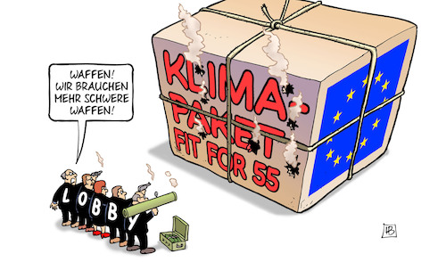 Cartoon: Fit-for-55-Paket (medium) by Harm Bengen tagged klima,paket,fit,for,55,klimaschutz,eu,europa,lobby,schwere,waffen,sabotage,beschuss,harm,bengen,cartoon,karikatur,klima,paket,fit,for,55,klimaschutz,eu,europa,lobby,schwere,waffen,sabotage,beschuss,harm,bengen,cartoon,karikatur