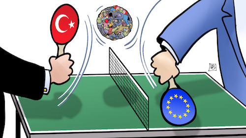 Cartoon: Flüchtlings-Pingpong (medium) by Harm Bengen tagged flüchtlinge,pingpong,spiel,tischtennis,türkei,eu,europa,asylrecht,menschenrecht,harm,bengen,cartoon,karikatur,flüchtlinge,pingpong,spiel,tischtennis,türkei,eu,europa,asylrecht,menschenrecht,harm,bengen,cartoon,karikatur