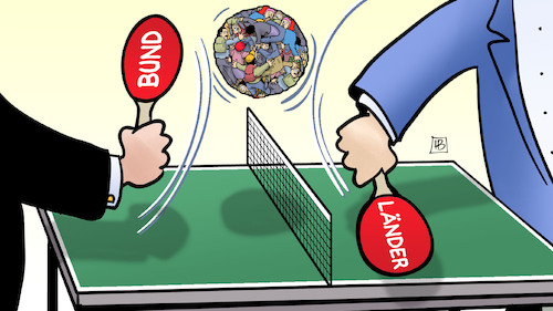 Cartoon: Flüchtlings-Pingpong (medium) by Harm Bengen tagged pingpong,tischtennis,bund,länder,flüchtlinge,migration,harm,bengen,cartoon,karikatur,pingpong,tischtennis,bund,länder,flüchtlinge,migration,harm,bengen,cartoon,karikatur