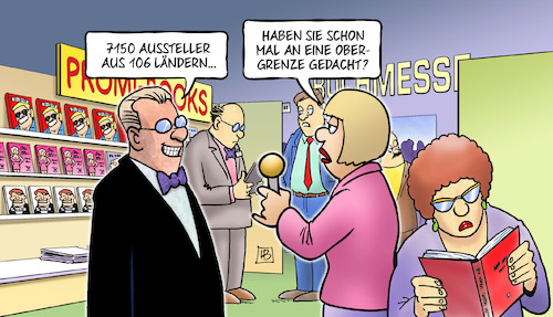 Cartoon: Frankfurter Buchmesse 2017 (medium) by Harm Bengen tagged frankfurter,buchmesse,2017,aussteller,obergrenze,interview,harm,bengen,cartoon,karikatur,frankfurter,buchmesse,2017,aussteller,obergrenze,interview,harm,bengen,cartoon,karikatur