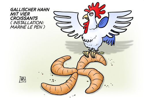 Cartoon: Franz. Regionalwahlen (medium) by Harm Bengen tagged gallischer,hahn,croissants,installation,marine,le,pen,rechts,rechtsextrem,hakenkreuz,nazis,frankreich,regionalwahlen,wahlen,departements,harm,bengen,cartoon,karikatur,gallischer,hahn,croissants,installation,marine,le,pen,rechts,rechtsextrem,hakenkreuz,nazis,frankreich,regionalwahlen,wahlen,departements,harm,bengen,cartoon,karikatur