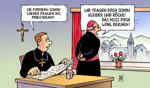 Cartoon: Frauen als Priester (medium) by Harm Bengen tagged frauen,priesteramt,priester,pfarrer,kleidung,kleider,rock,roecke,klerus,dogma,kardinal,katholisch,harm,bengen,cartoon,karikatur,frauen,priesteramt,priester,pfarrer,kleidung,kleider,rock,roecke,klerus,dogma,kardinal,katholisch,harm,bengen,cartoon,karikatur