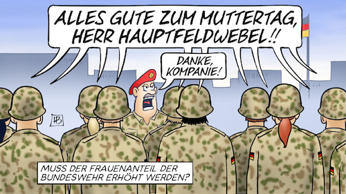 Cartoon: Frauenanteil Bundeswehr (medium) by Harm Bengen tagged muttertag,hauptfeldwebel,kompanie,frauenanteil,bundeswehr,spiess,soldaten,harm,bengen,cartoon,karikatur,muttertag,hauptfeldwebel,kompanie,frauenanteil,bundeswehr,spiess,soldaten,harm,bengen,cartoon,karikatur