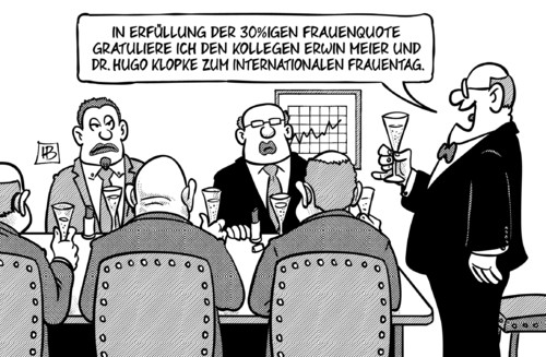 Cartoon: Frauenquote und Frauentag (medium) by Harm Bengen tagged einführung,erfüllung,frauenquote,gratulieren,kollegen,internationaler,frauentag,aufsichtsrat,führungskräfte,harm,bengen,cartoon,karikatur