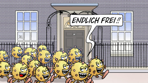 Cartoon: Freiheit in UK (medium) by Harm Bengen tagged endlich,frei,freiheit,uk,gb,corona,viren,downing,street,freedom,day,johnson,harm,bengen,cartoon,karikatur,endlich,frei,freiheit,uk,gb,corona,viren,downing,street,freedom,day,johnson,harm,bengen,cartoon,karikatur