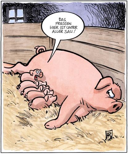 Cartoon: Fressen unter aller Sau (medium) by Harm Bengen tagged fressen,essen,kinder,schwein,sau,,fressen,essen,kinder,schwein,sau,beschweren,beschwerde,wut,sauer,gast,bauernhof,bauer,fleisch,stall,babies,säue,nahrung,lebensmittel,milch,saugen,zitzen,mutter,kind,ferkel,hunger,familie,stroh,tierhaltung,artgerechte tierhaltung,landwirtschaft,fleischproduktion,landwirt,schweinestall,saustall,säugen,säugetier,reklamation,aufmüpfig,aufrührer,rebellisch,schweinespeck,schweinebauch,schweinefleisch,artgerechte