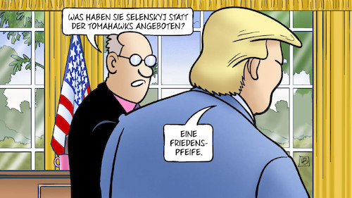Cartoon: Friedenspfeife (medium) by Harm Bengen tagged trump,selenskyj,tomahawks,friedenspfeife,oval,office,usa,indianer,krieg,ukraine,russland,harm,bengen,cartoon,karikatur,trump,selenskyj,tomahawks,friedenspfeife,oval,office,usa,indianer,krieg,ukraine,russland,harm,bengen,cartoon,karikatur