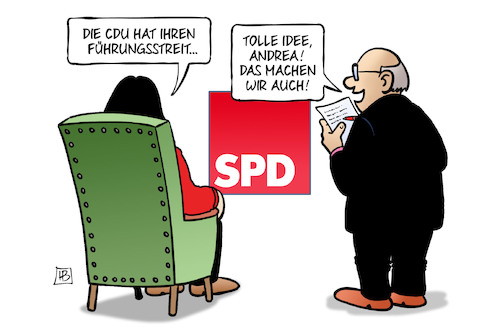 Cartoon: Führungsstreit (medium) by Harm Bengen tagged führungsstreit,spd,andera,nahles,merz,spahn,kramp,karrenbauer,merkel,nachfolge,rücktritt,cdu,vorsitz,harm,bengen,cartoon,karikatur,führungsstreit,spd,andera,nahles,merz,spahn,kramp,karrenbauer,merkel,nachfolge,rücktritt,cdu,vorsitz,harm,bengen,cartoon,karikatur