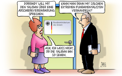 Cartoon: Fundamentalisten (medium) by Harm Bengen tagged dobrindt,innenministerium,taliban,abschiebevereinbarung,extremen,fundamentalisten,verhandeln,harm,bengen,cartoon,karikatur,dobrindt,innenministerium,taliban,abschiebevereinbarung,extremen,fundamentalisten,verhandeln,harm,bengen,cartoon,karikatur