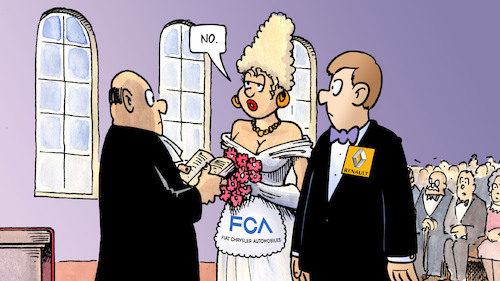 Cartoon: Fusion Fiat-Chrysler-Renault (medium) by Harm Bengen tagged fusion,fiat,chrysler,renault,hochzeit,kirche,nein,automobilindustrie,no,harm,bengen,cartoon,karikatur,fusion,fiat,chrysler,renault,hochzeit,kirche,nein,automobilindustrie,no,harm,bengen,cartoon,karikatur