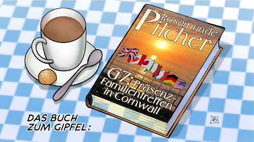 Cartoon: G7 in Cornwall (medium) by Harm Bengen tagged buch,gipfel,rosamunde,pilcher,g7,präsenz,familientreffen,cornwall,kaffee,roman,heile,welt,harm,bengen,cartoon,karikatur,buch,gipfel,rosamunde,pilcher,g7,präsenz,familientreffen,cornwall,kaffee,roman,heile,welt,harm,bengen,cartoon,karikatur