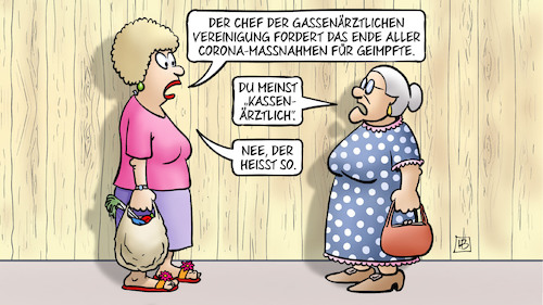 Cartoon: Gassen (medium) by Harm Bengen tagged chef,kassenärztliche,vereinigung,ende,corona,massnahmen,geimpfte,gassen,jutta,susemil,zaun,harm,bengen,cartoon,karikatur,chef,kassenärztliche,vereinigung,ende,corona,massnahmen,geimpfte,gassen,jutta,susemil,zaun,harm,bengen,cartoon,karikatur