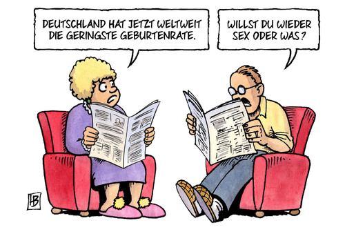 Cartoon: Geburtenrate (medium) by Harm Bengen tagged deutschland,weltweit,geringste,geburtenrate,ehe,ehepaar,mann,frau,zeitung,harm,bengen,cartoon,karikatur,deutschland,weltweit,geringste,geburtenrate,sex,ehe,ehepaar,mann,frau,zeitung,harm,bengen,cartoon,karikatur