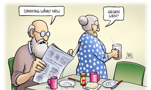 Cartoon: Gegen wen (medium) by Harm Bengen tagged sonntag,nrw,nordrhein,westfalen,landtagswahl,susemil,harm,bengen,cartoon,karikatur,sonntag,nrw,nordrhein,westfalen,landtagswahl,susemil,harm,bengen,cartoon,karikatur