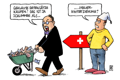 Cartoon: Geklaute Datensätze (medium) by Harm Bengen tagged finanzamt,steuer,steuerhinterziehung,steuerflucht,schweiz,datensätze,schubkarre,finanzamt,steuer,steuerhinterziehung,steuerflucht,schweiz,datensätze,schubkarre