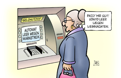 Cartoon: Geldtransport-Warnstreik (medium) by Harm Bengen tagged geldautomat,geldtransport,warnstreik,konto,leer,weihnachten,verdi,susemil,bank,harm,bengen,cartoon,karikatur,geldautomat,geldtransport,warnstreik,konto,leer,weihnachten,verdi,susemil,bank,harm,bengen,cartoon,karikatur