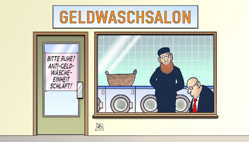 Cartoon: Geldwäsche-Einheit (medium) by Harm Bengen tagged geldwaschsalon,anti,geldwäsche,einheit,schlafen,terrorismus,zoll,fiu,organisierte,kriminalität,islamist,harm,bengen,cartoon,karikatur,geldwaschsalon,anti,geldwäsche,einheit,schlafen,terrorismus,zoll,fiu,organisierte,kriminalität,islamist,harm,bengen,cartoon,karikatur