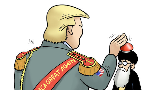 Cartoon: General Trump drückt den Knopf. (medium) by Harm Bengen tagged general,button,buzzer,trump,iran,bomben,angriff,gefahr,nahost,bombs,attack,danger,middle,east,harm,bengen,cartoon,karikatur,general,button,buzzer,trump,iran,bomben,angriff,gefahr,nahost,bombs,attack,danger,middle,east,harm,bengen,cartoon,karikatur