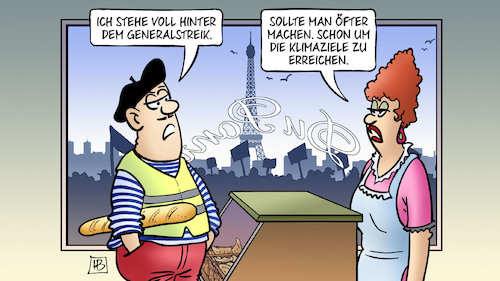 Cartoon: Generalstreik und Klima (medium) by Harm Bengen tagged generalstreik,frankreich,gelbwestenproteste,rentenreform,demonstration,klimaziele,klimawandel,co2,cop25,harm,bengen,cartoon,karikatur,generalstreik,frankreich,gelbwestenproteste,rentenreform,demonstration,klimaziele,klimawandel,co2,cop25,harm,bengen,cartoon,karikatur