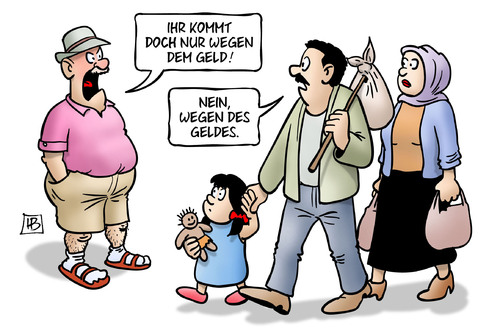 Cartoon: Genitiv (medium) by Harm Bengen tagged geld,genitiv,dativ,grammatik,deutsch,flüchtlinge,asyl,vorurteile,harm,bengen,cartoon,karikatur,geld,genitiv,dativ,grammatik,deutsch,flüchtlinge,asyl,vorurteile,harm,bengen,cartoon,karikatur