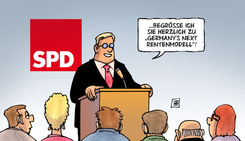 Cartoon: Germanys next Rentenmodell (medium) by Harm Bengen tagged germanys,next,rentenmodell,spd,cdu,rentendebatte,solidarrente,zuschussrente,gabriel,leyen,harm,bengen,cartoon,karikatur,germanys,next,rentenmodell,spd,cdu,rentendebatte,solidarrente,zuschussrente,gabriel,leyen,harm,bengen,cartoon,karikatur