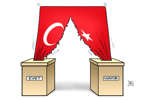 Cartoon: Gespaltene Türkei (medium) by Harm Bengen tagged evet,hayir,ja,nein,türkei,gespalten,wahl,referendum,wahlurne,fahne,harm,bengen,cartoon,karikatur,evet,hayir,ja,nein,türkei,gespalten,wahl,referendum,wahlurne,fahne,harm,bengen,cartoon,karikatur