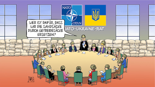 Cartoon: Getreidesäcke (medium) by Harm Bengen tagged sandsäcke,getreidesäcke,getreideabkommen,nato,rat,helme,russland,ukraine,krieg,harm,bengen,cartoon,karikatur,sandsäcke,getreidesäcke,getreideabkommen,nato,rat,helme,russland,ukraine,krieg,harm,bengen,cartoon,karikatur