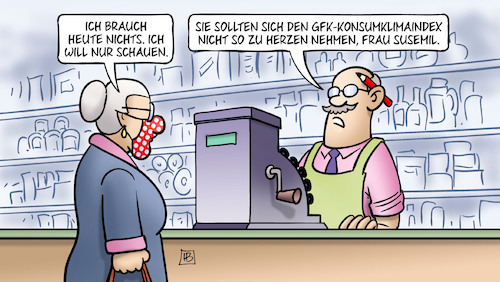 Cartoon: GfK-Laune (medium) by Harm Bengen tagged schauen,susemil,laden,einkaufen,gfk,konsumklimaindex,kauflaune,harm,bengen,cartoon,karikatur,schauen,susemil,laden,einkaufen,gfk,konsumklimaindex,kauflaune,harm,bengen,cartoon,karikatur