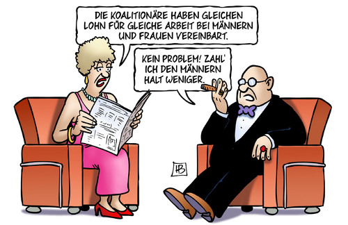 Cartoon: Gleicher Lohn (medium) by Harm Bengen tagged gleicher,gleiche,arbeit,frauen,männer,bezahlung,koalitionsverhandungen,koalition,spd,cdu,lohn,harm,bengen,cartoon,karikatur,gleicher,gleiche,arbeit,frauen,männer,bezahlung,koalitionsverhandungen,koalition,spd,cdu,lohn,harm,bengen,cartoon,karikatur