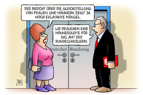 Cartoon: Gleichstellungsbericht (medium) by Harm Bengen tagged gleichstellungsbericht,gleichberechtigung,bundestag,frauen,männerquote,amt,bundeskanzlerin,spd,harm,bengen,cartoon,karikatur,gleichstellungsbericht,gleichberechtigung,bundestag,frauen,männerquote,amt,bundeskanzlerin,spd,harm,bengen,cartoon,karikatur