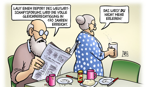 Cartoon: Gleichstellungsreport (medium) by Harm Bengen tagged gleichstellungsreport,weltwirtschaftsforums,gleichberechtigung,170,jahre,tod,tot,zeitung,mann,frau,ehe,susemil,harm,bengen,cartoon,karikatur,gleichstellungsreport,weltwirtschaftsforums,gleichberechtigung,170,jahre,tod,tot,zeitung,mann,frau,ehe,susemil,harm,bengen,cartoon,karikatur