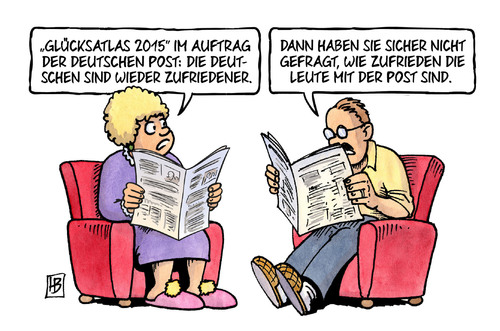 Cartoon: Glücksatlas 2015 (medium) by Harm Bengen tagged glücksatlas,auftrag,deutsche,post,meinungsumfrage,zufrieden,zahlen,harm,bengen,cartoon,karikatur,glücksatlas,auftrag,deutsche,post,meinungsumfrage,zufrieden,zahlen,harm,bengen,cartoon,karikatur