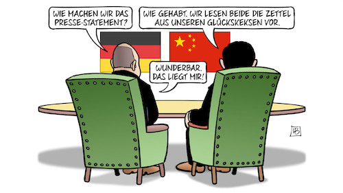 Cartoon: Glückskeks (medium) by Harm Bengen tagged presse,statement,glückskekse,scholz,china,staastsbesuch,deutschland,xi,harm,bengen,cartoon,karikatur,presse,statement,glückskekse,scholz,china,staastsbesuch,deutschland,xi,harm,bengen,cartoon,karikatur