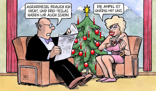 Cartoon: Gnädige Ampel (medium) by Harm Bengen tagged kapitalisten,tesla,eauto,ampel,gnädig,agrardiesel,subventionen,elektromobilität,landwirtschaft,streichungen,weihnachtsbaum,harm,bengen,cartoon,karikatur,kapitalisten,tesla,eauto,ampel,gnädig,agrardiesel,subventionen,elektromobilität,landwirtschaft,streichungen,weihnachtsbaum,harm,bengen,cartoon,karikatur