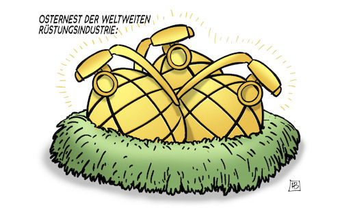 Cartoon: Goldene Eier (medium) by Harm Bengen tagged ostern,osternest,weltweiten,rüstungsindustrie,handgranaten,goldene,eier,krieg,ukraine,russland,harm,bengen,cartoon,karikatur,ostern,osternest,weltweiten,rüstungsindustrie,handgranaten,goldene,eier,krieg,ukraine,russland,harm,bengen,cartoon,karikatur