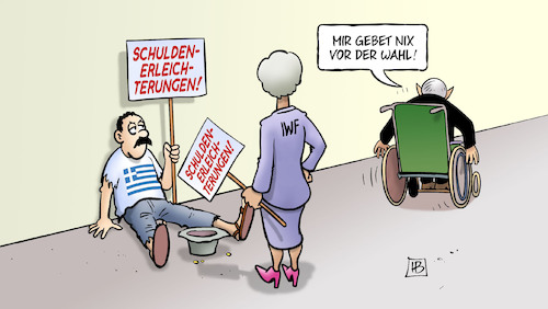 Cartoon: Griechenland und Wahl 2017 (medium) by Harm Bengen tagged schuldenerleichterungen,griechenland,iwf,lagarde,schäuble,kredite,hilfspaket,bettler,harm,bengen,cartoon,karikatur,schuldenerleichterungen,griechenland,iwf,lagarde,schäuble,kredite,hilfspaket,bettler,harm,bengen,cartoon,karikatur