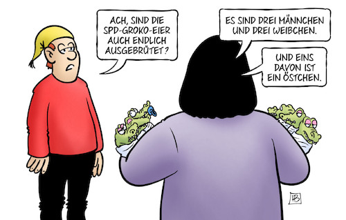 Cartoon: Groko-Nachwuchs (medium) by Harm Bengen tagged nachwuchs,spd,groko,eier,ausgebrütet,männchen,weibchen,östchen,nahles,minister,bundesregierung,michel,harm,bengen,cartoon,karikatur,nachwuchs,spd,groko,eier,ausgebrütet,männchen,weibchen,östchen,nahles,minister,bundesregierung,michel,harm,bengen,cartoon,karikatur