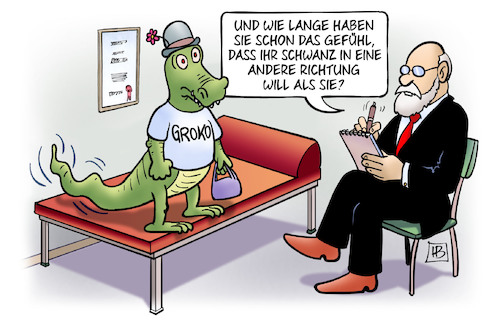 Cartoon: Groko-Richtung (medium) by Harm Bengen tagged schwanz,richtung,groko,psychiater,psychologe,harm,bengen,cartoon,karikatur,schwanz,richtung,groko,psychiater,psychologe,harm,bengen,cartoon,karikatur