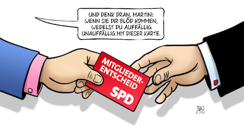 Cartoon: Groko-Stichkarte (medium) by Harm Bengen tagged groko,verhandlungen,koaliton,stichkarte,spd,mitgliederentscheid,druckmittel,harm,bengen,cartoon,karikatur,groko,verhandlungen,koaliton,stichkarte,spd,mitgliederentscheid,druckmittel,harm,bengen,cartoon,karikatur