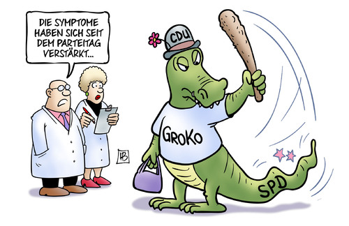 Cartoon: GroKo-Symptome (medium) by Harm Bengen tagged symptome,arzt,parteitag,groko,cdu,spd,grosse,koalition,streit,krokodil,harm,bengen,cartoon,karikatur,symptome,arzt,parteitag,groko,cdu,spd,grosse,koalition,streit,krokodil,harm,bengen,cartoon,karikatur