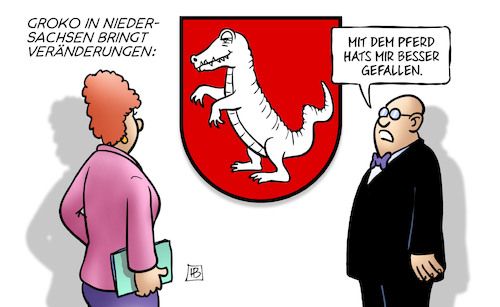 Cartoon: Groko Niedersachsen (medium) by Harm Bengen tagged groko,grosse,koalition,niedersachsen,cdu,spd,veränderungen,ross,wappen,pferd,harm,bengen,cartoon,karikatur,groko,grosse,koalition,niedersachsen,cdu,spd,veränderungen,ross,wappen,pferd,harm,bengen,cartoon,karikatur