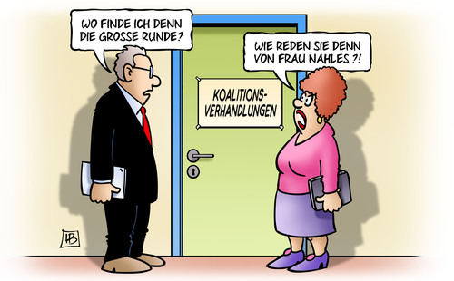 Cartoon: Grosse Runde (medium) by Harm Bengen tagged grosse,runde,nahles,koalitionsverhandlungen,koalition,verhandlungen,arbeitsgruppe,spd,cdu,regierung,harm,bengen,cartoon,karikatur,grosse,runde,nahles,koalitionsverhandlungen,koalition,verhandlungen,arbeitsgruppe,spd,cdu,regierung,harm,bengen,cartoon,karikatur