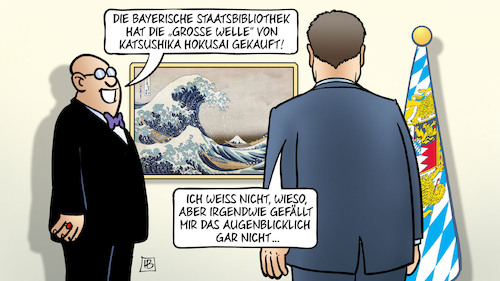 Cartoon: Grosse Welle (medium) by Harm Bengen tagged bayerische,staatsbibliothek,große,welle,katsushika,hokusai,kunst,söder,freie,csu,wähler,aiwanger,bayern,rechtsextrem,antisemitisches,flugblatt,hetze,koalition,landtagswahl,harm,bengen,cartoon,karikatur,bayerische,staatsbibliothek,große,welle,katsushika,hokusai,kunst,söder,freie,csu,wähler,aiwanger,bayern,rechtsextrem,antisemitisches,flugblatt,hetze,koalition,landtagswahl,harm,bengen,cartoon,karikatur