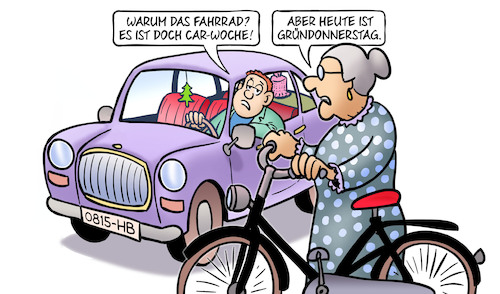 Cartoon: Gründonnerstag (medium) by Harm Bengen tagged fahrrad,karwoche,ostern,auto,kfz,car,woche,gründonnerstag,susemil,harm,bengen,cartoon,karikatur,fahrrad,karwoche,ostern,auto,kfz,car,woche,gründonnerstag,susemil,harm,bengen,cartoon,karikatur