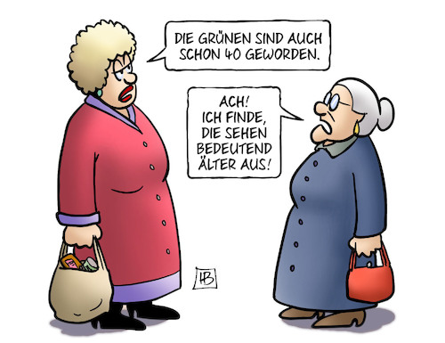 Cartoon: Grüne 40 (medium) by Harm Bengen tagged partei,grüne,40,alt,susemil,jutta,harm,bengen,cartoon,karikatur,partei,grüne,40,alt,susemil,jutta,harm,bengen,cartoon,karikatur