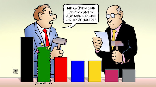 Cartoon: Grüne unterm Hammer (medium) by Harm Bengen tagged grüne,hammer,hauen,parteien,kritik,wahlen,umfragewerte,harm,bengen,cartoon,karikatur,grüne,hammer,hauen,parteien,kritik,wahlen,umfragewerte,harm,bengen,cartoon,karikatur